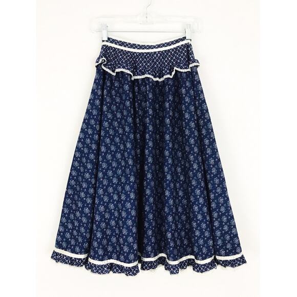 Vintage Gunne Sax Button-Front Prairie Skirt in Navy | Size XXS - Picture 5 of 7